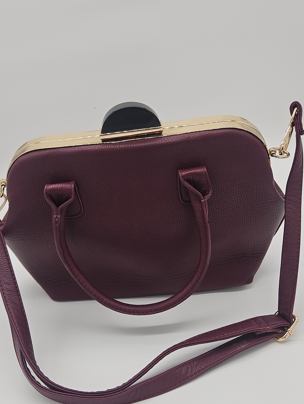 Women's Satchel Handbag in Deep Plum with Gold Trim